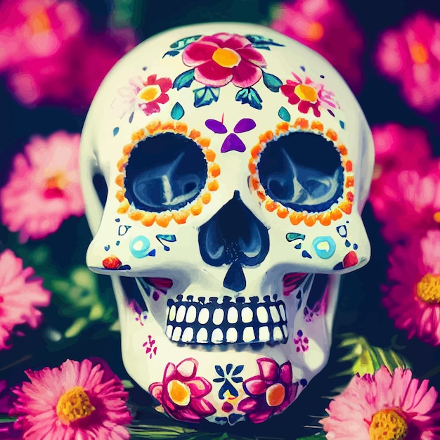 Hermosa ilustración del Día de Muertos, tradición mexicana. colorido día de la imagen muerta.