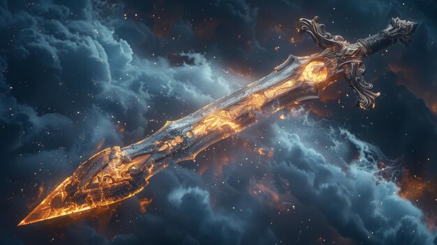 Una hermosa ilustración de espada de fantasía en 3D