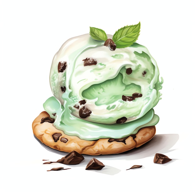 Foto hermosa ilustración de imágenes prediseñadas de helado de chispas de chocolate y menta