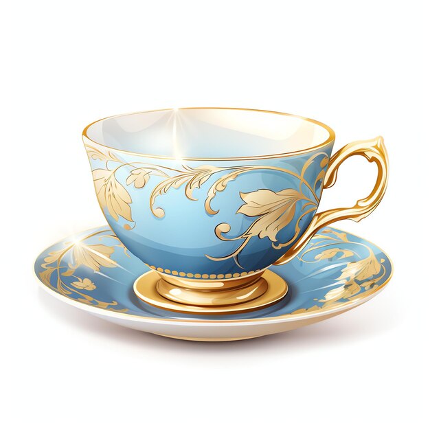 hermosa ilustración de imágenes prediseñadas de taza de té cottagecore azul