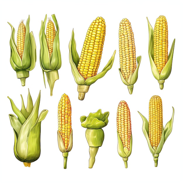 Foto hermosa ilustración de imágenes prediseñadas vegetales de acuarela de maíz