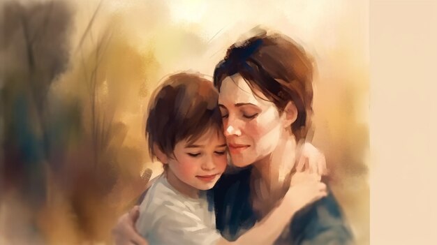 Una hermosa ilustración de una madre y sus hijos