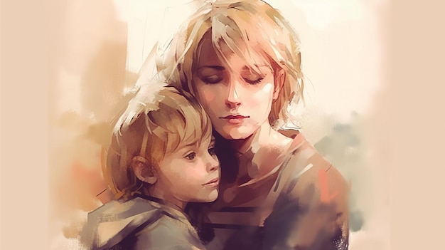 Una hermosa ilustración de una madre y sus hijos