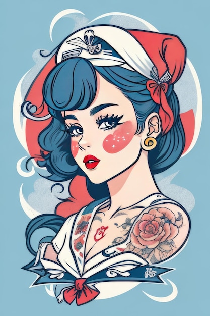 Hermosa ilustración de marinero femenino para camiseta