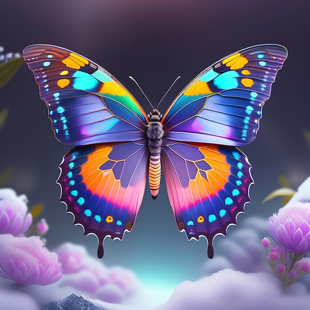 Hermosa ilustración de mariposa 3d generada por IA