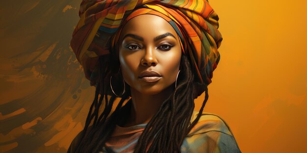 hermosa ilustración mujer africana con rastas retrato de una mujer IA generativa