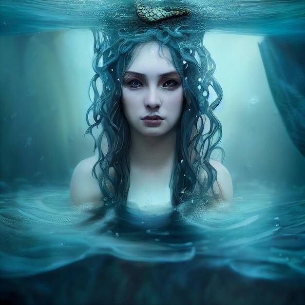 Hermosa ilustración de retrato de sirena