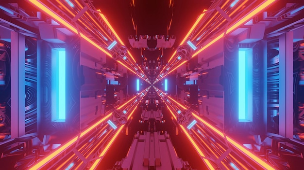 Una hermosa ilustración de un túnel futurista con luces de neón