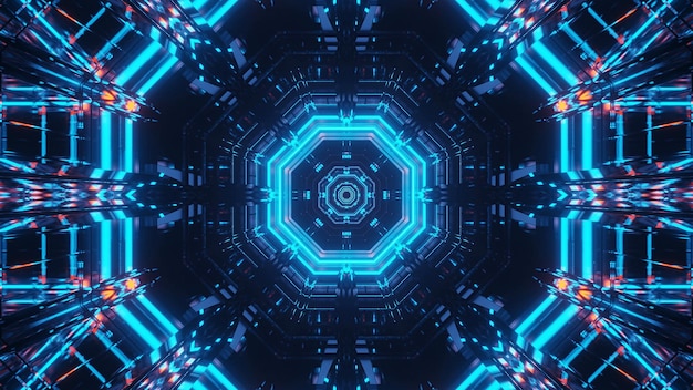 Una hermosa ilustración de un túnel futurista con luces de neón