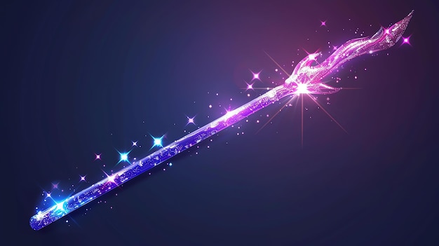 Foto una hermosa ilustración de una varita mágica la varita está hecha de un cristal azul brillante y tiene un rastro de estrellas brillantes que la siguen
