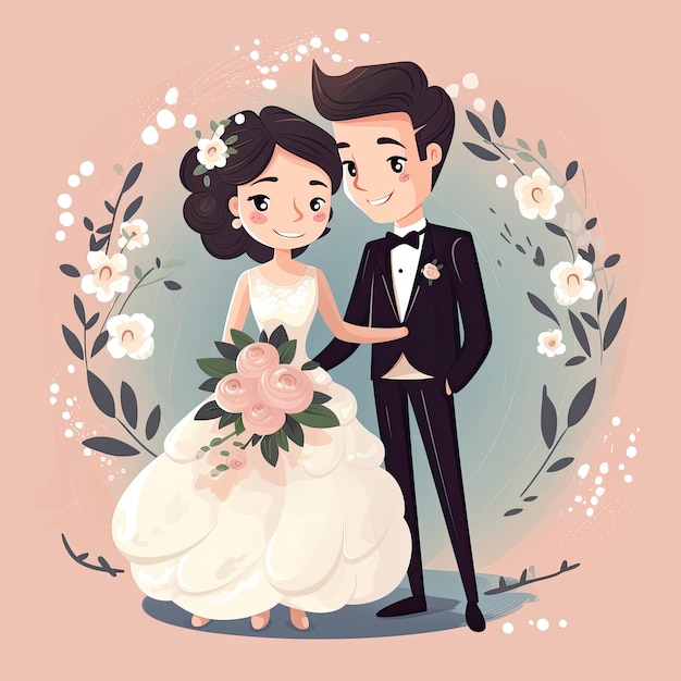 Una hermosa ilustración vectorial de una adorable pareja de bodas