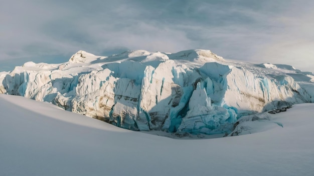 Una hermosa imagen amplia de los glaciares de Ruth cubiertos de nieve