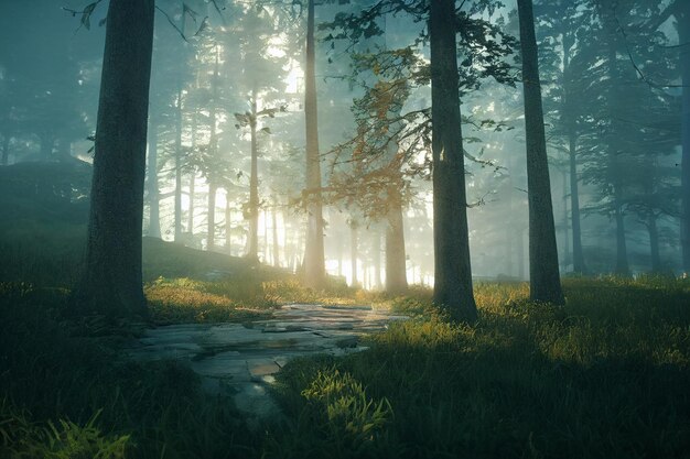 Hermosa imagen de fondo del entorno de la naturaleza tranquila y brumosa