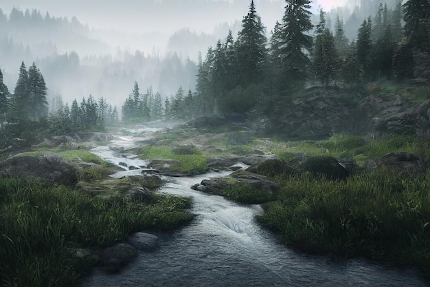 Hermosa imagen de fondo del entorno de la naturaleza tranquila y brumosa