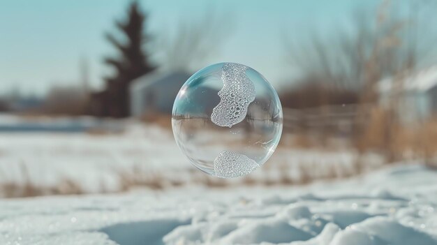 Foto una hermosa imagen macro de una burbuja de jabón congelada