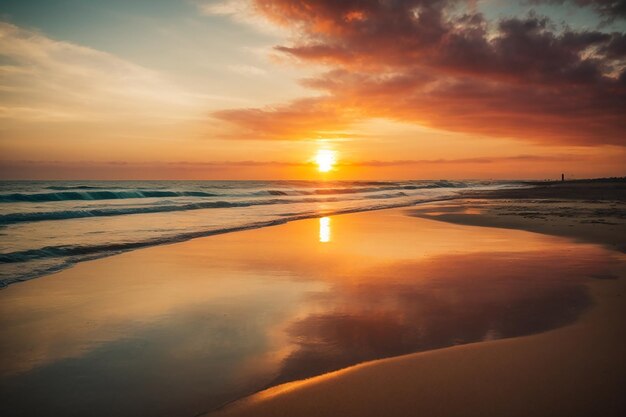 Foto una hermosa imagen de la puesta de sol en la playa que te relaja de tu estrés y hace la mente pacífica te da una verdadera sensación de la playa y sensación natural