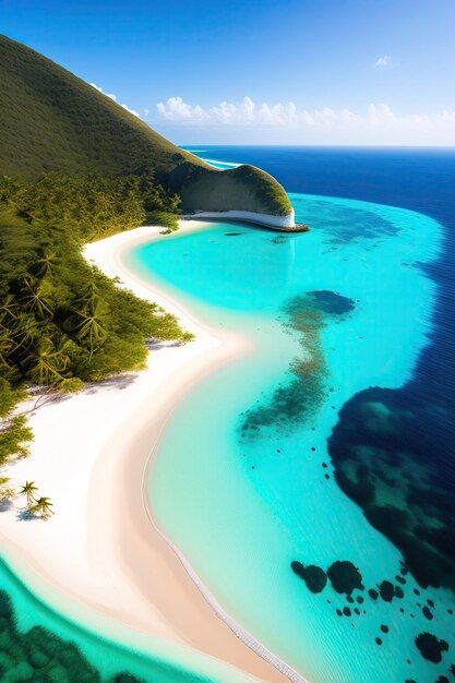 Una hermosa isla paradisíaca tropical con aguas azules cristalinas y playas de arena blanca