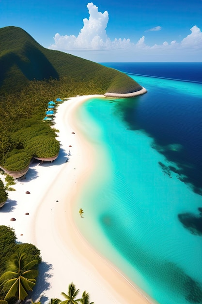 Hermosa isla paradisíaca tropical con aguas cristalinas y playas de arena blanca.