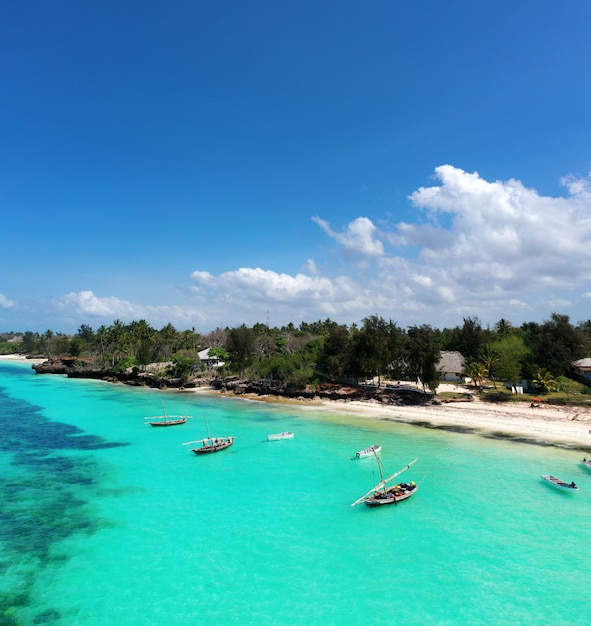 Hermosa isla tropical de Zanzíbar vista aérea. Mar en la playa de Zanzíbar, Tanzania.