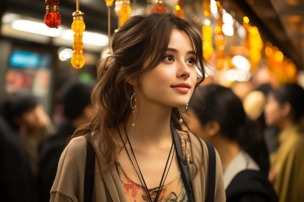 hermosa joven asiática en el metro