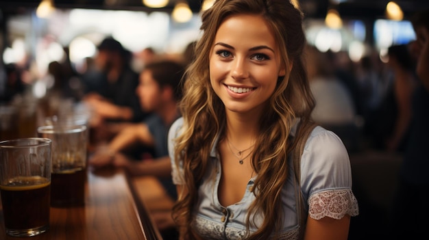 Una hermosa joven en el bar.