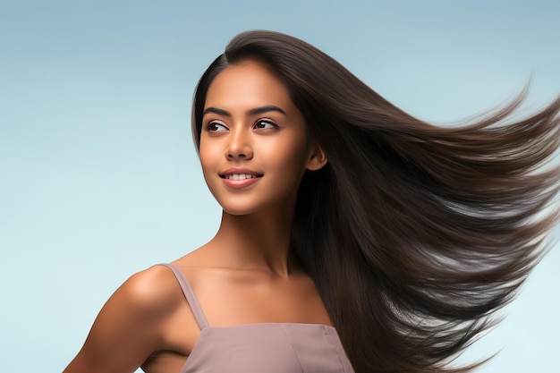 Una hermosa joven india con el cabello en crecimiento