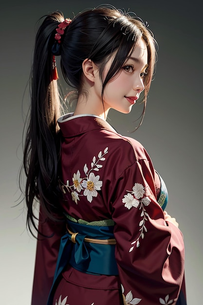 Hermosa joven japonesa modelo vistiendo un hermoso kimono fondo de pantalla de belleza exquisita