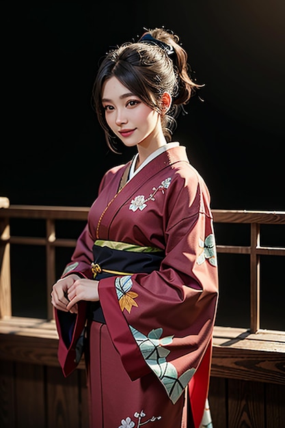 Hermosa joven japonesa modelo vistiendo un hermoso kimono fondo de pantalla de belleza exquisita