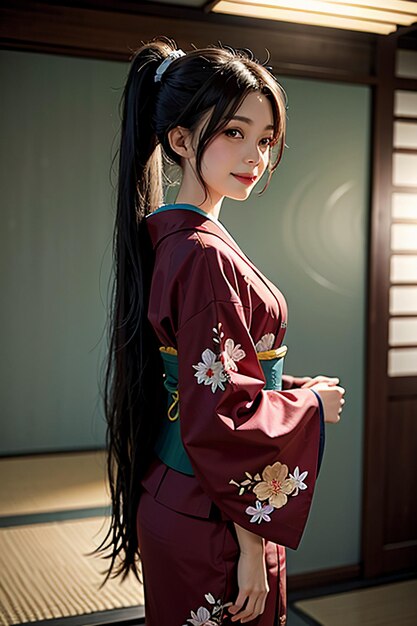 Hermosa joven japonesa modelo vistiendo un hermoso kimono fondo de pantalla de belleza exquisita