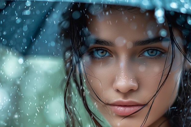 hermosa joven en la lluvia