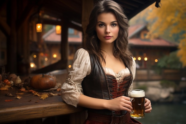 Una hermosa joven en el Oktoberfest