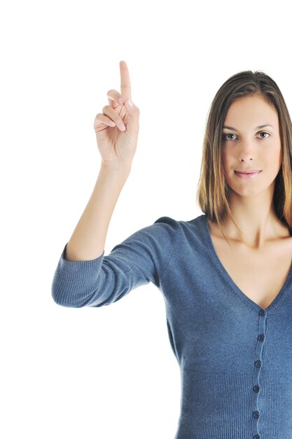 Foto hermosa joven con ropa de moda aislada en un fondo blanco