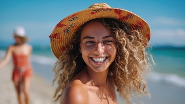 una hermosa joven sonriente de vacaciones en el mar vacaciones de verano Generative Ai