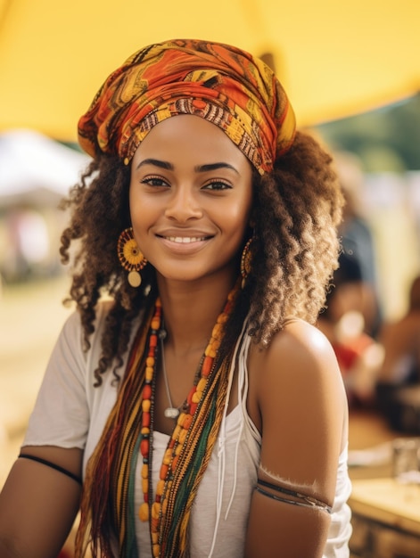 Una hermosa y linda joven hippie en el festival