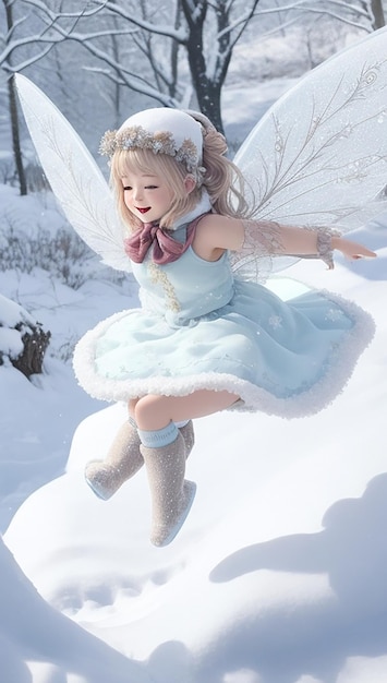 Hermosa linda nieve hada volando