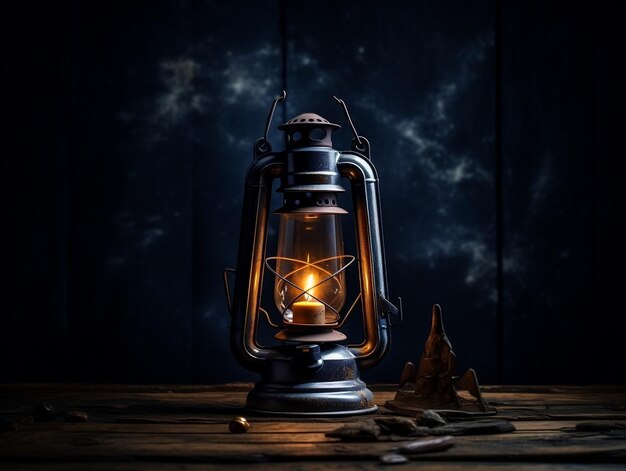 Hermosa linterna con una vela en frente de un fondo oscuro