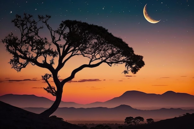 Hermosa luna nueva en Madagascar al atardecer