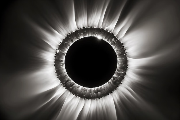 Hermosa luz divergente de la corona solar durante el eclipse total
