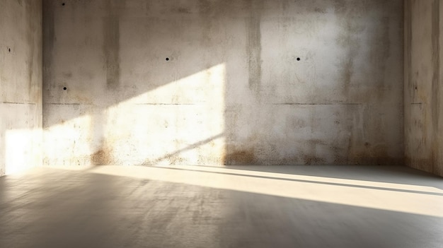 La hermosa luz del sol arroja sombra sobre la pared del desván de hormigón limpio de textura grunge desgastada en blanco