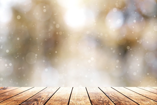 Foto hermosa luz del sol en el bosque con un fondo de piso de tablón de madera