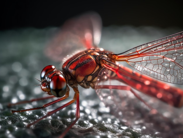 Hermosa macro de un ojo de libélula verde