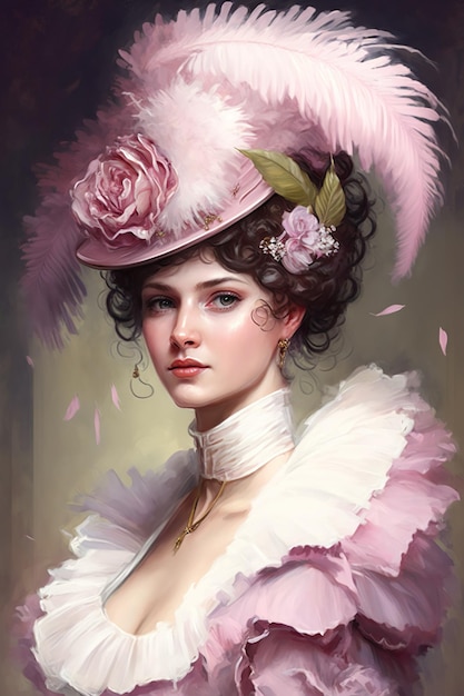 La hermosa mademoiselle francesa en el sombrero de pluma Ilustración del cartel Inteligencia Artificial Generativa