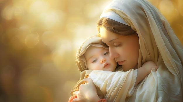 Foto una hermosa madre joven sostiene a su bebé cerca el bebé está envuelto en una manta y mira a la madre con grandes ojos de confianza