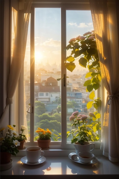 Una hermosa mañana se ve por la ventana.