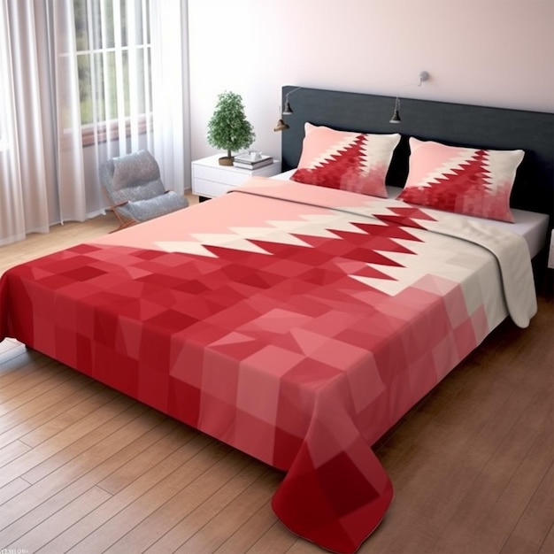 hermosa manta de cama con rojo y blanco en ella