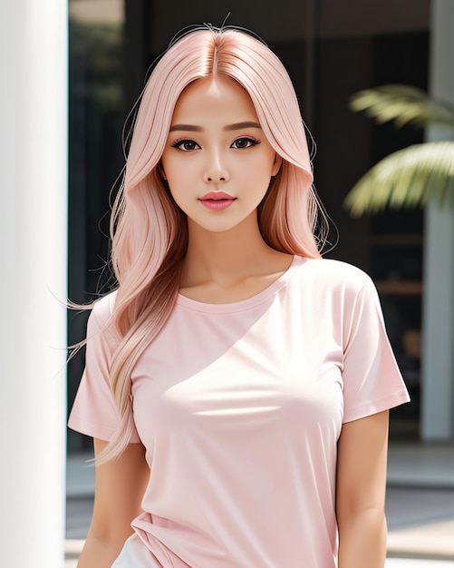 Hermosa maqueta de camiseta rosa modelo de niña para ella