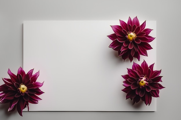 Hermosa maqueta de encantadora flor de dalia sobre papel blanco