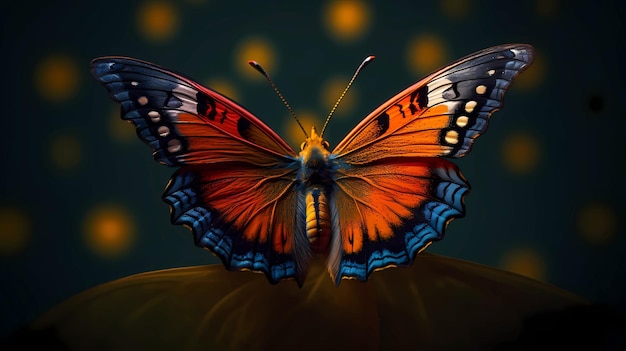Hermosa mariposa con alas extendidas sobre un fondo oscuro