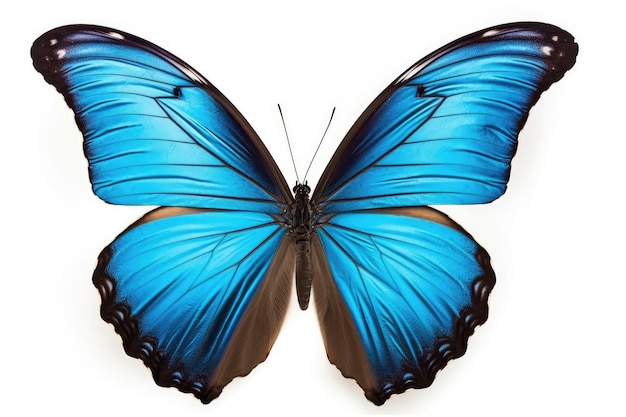 Hermosa mariposa azul brillante aislada sobre fondo blanco AI