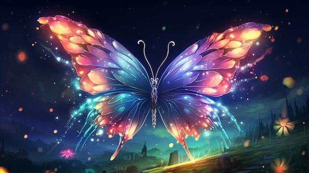 Hermosa mariposa con chispas de luz